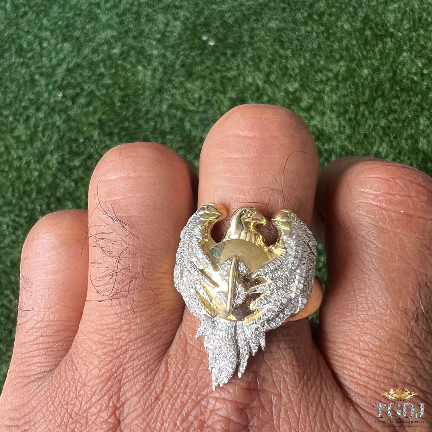 10K Yellow Gold Double Headed Eagle Ring, Diamond Ring Men, Men's Diamond Rings, Men Signet Ring, Eagle Ring, Double-headed Eagle Jewellery