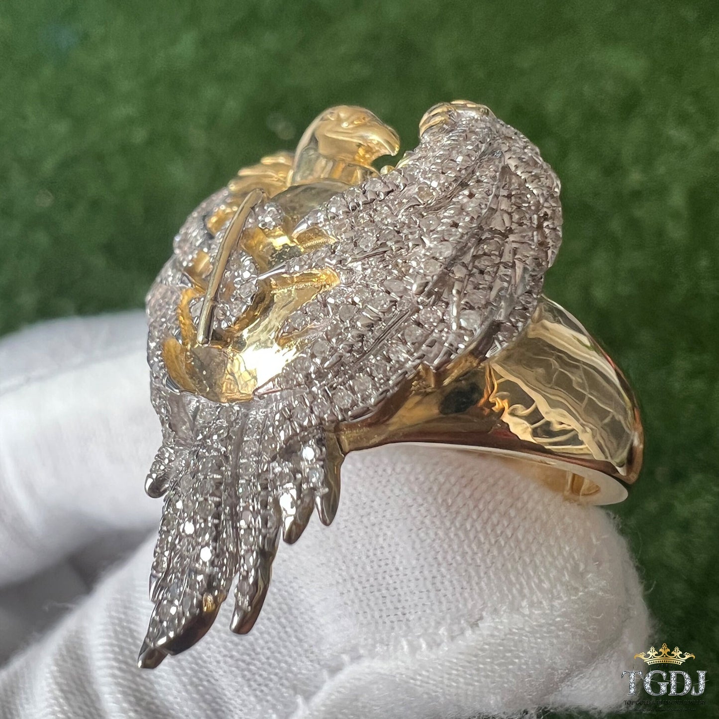 10K Yellow Gold Double Headed Eagle Ring, Diamond Ring Men, Men's Diamond Rings, Men Signet Ring, Eagle Ring, Double-headed Eagle Jewellery