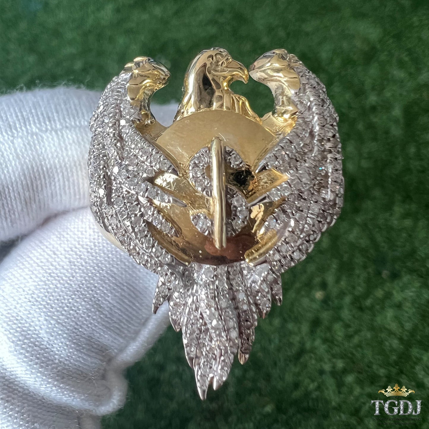 10K Yellow Gold Double Headed Eagle Ring, Diamond Ring Men, Men's Diamond Rings, Men Signet Ring, Eagle Ring, Double-headed Eagle Jewellery