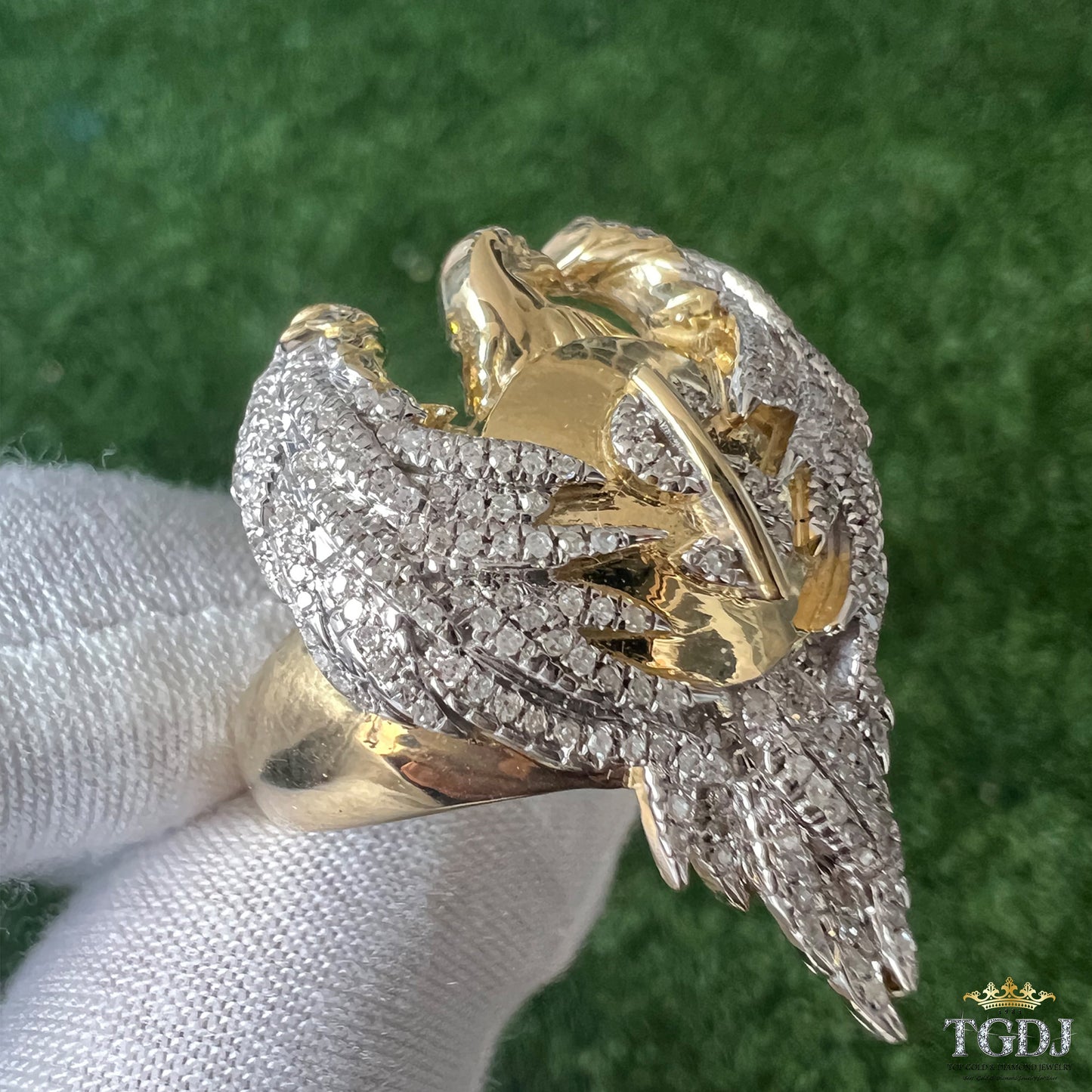 10K Yellow Gold Double Headed Eagle Ring, Diamond Ring Men, Men's Diamond Rings, Men Signet Ring, Eagle Ring, Double-headed Eagle Jewellery