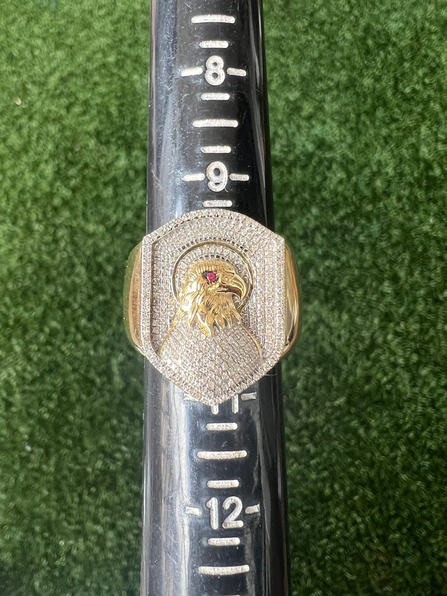10K Yellow Gold Eagle Finger Ring for Men, Diamond Mens Ring, Eagle Signet Ring, Animal Real Diamond Ring, Eagle Head Finger Ring, 8.3 Gram