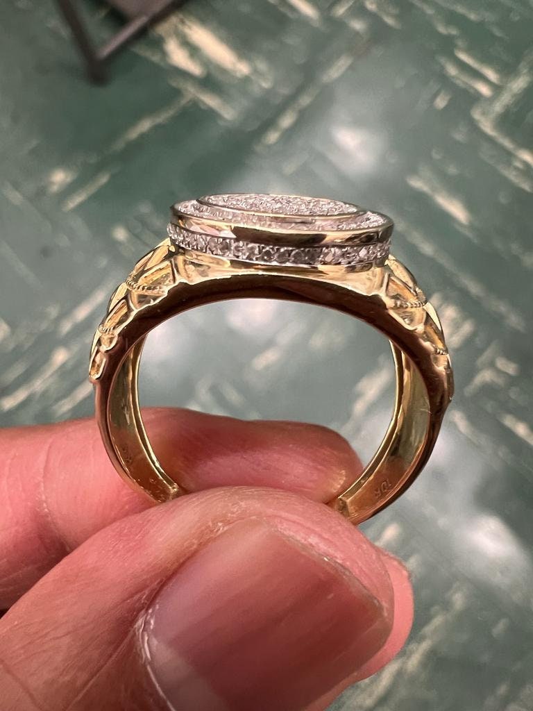 10K Yellow Gold Hip Hop Diamond Men's Ring Super Iced Out Large Round Simulated Real Diamond Ring Band 0.35Ct 5.47 Grams Size 10