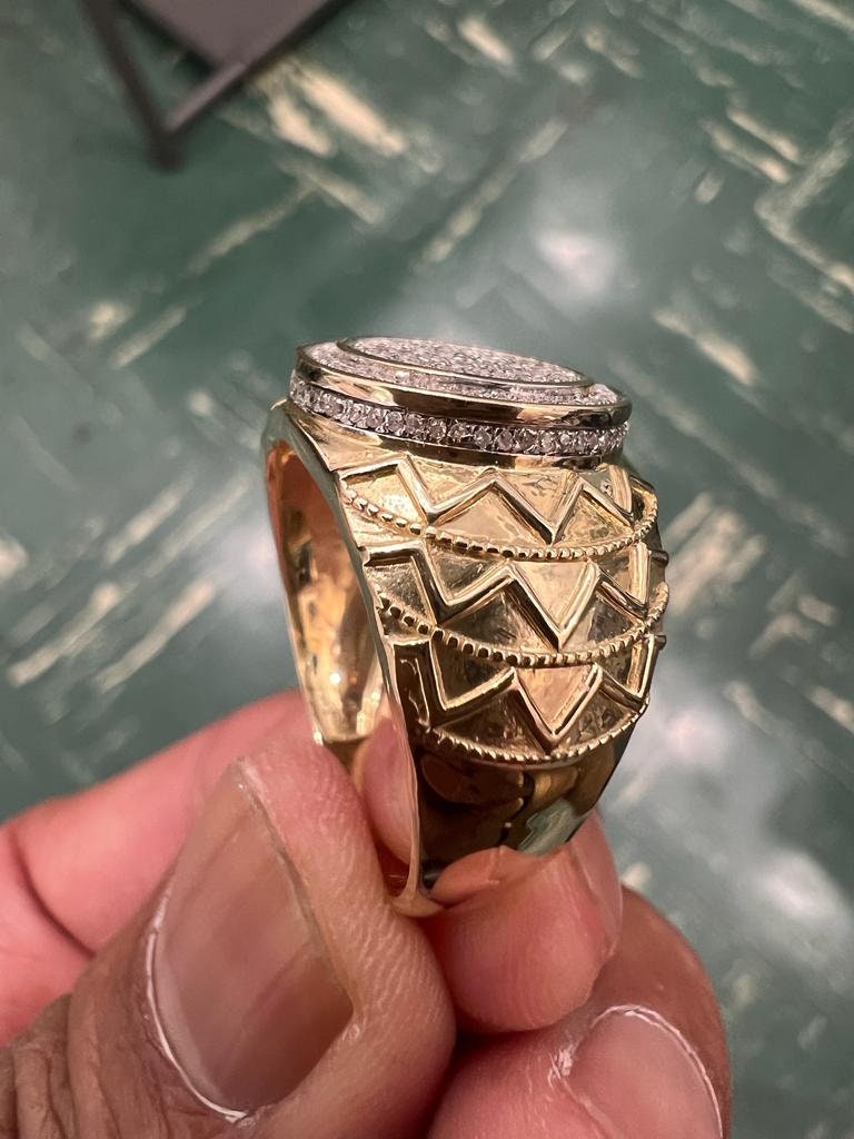 10K Yellow Gold Hip Hop Diamond Men's Ring Super Iced Out Large Round Simulated Real Diamond Ring Band 0.35Ct 5.47 Grams Size 10