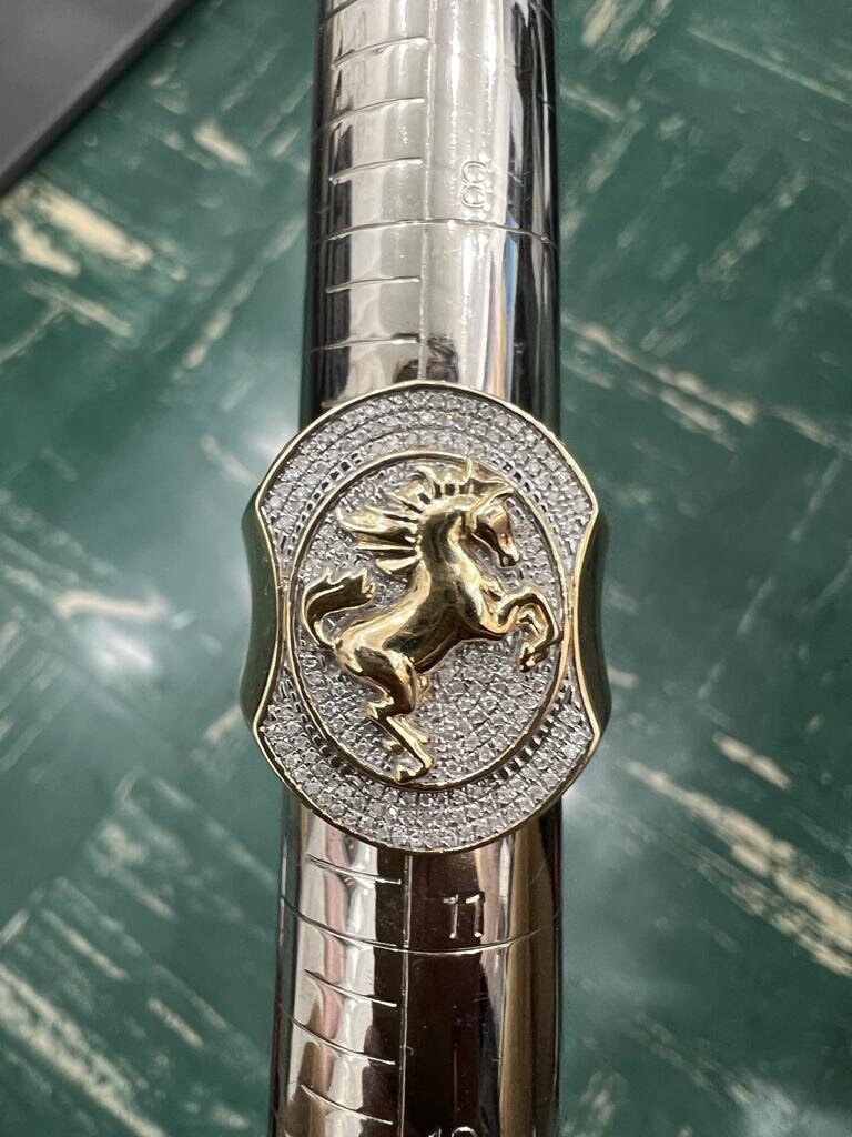 10K Yellow Gold Diamond Horse Ring for Men, Real Diamond 0.35 CT, Men's , Hip Hop Ring 10.23 Grams, Jumping Horse Diamond Ring, Size - 10