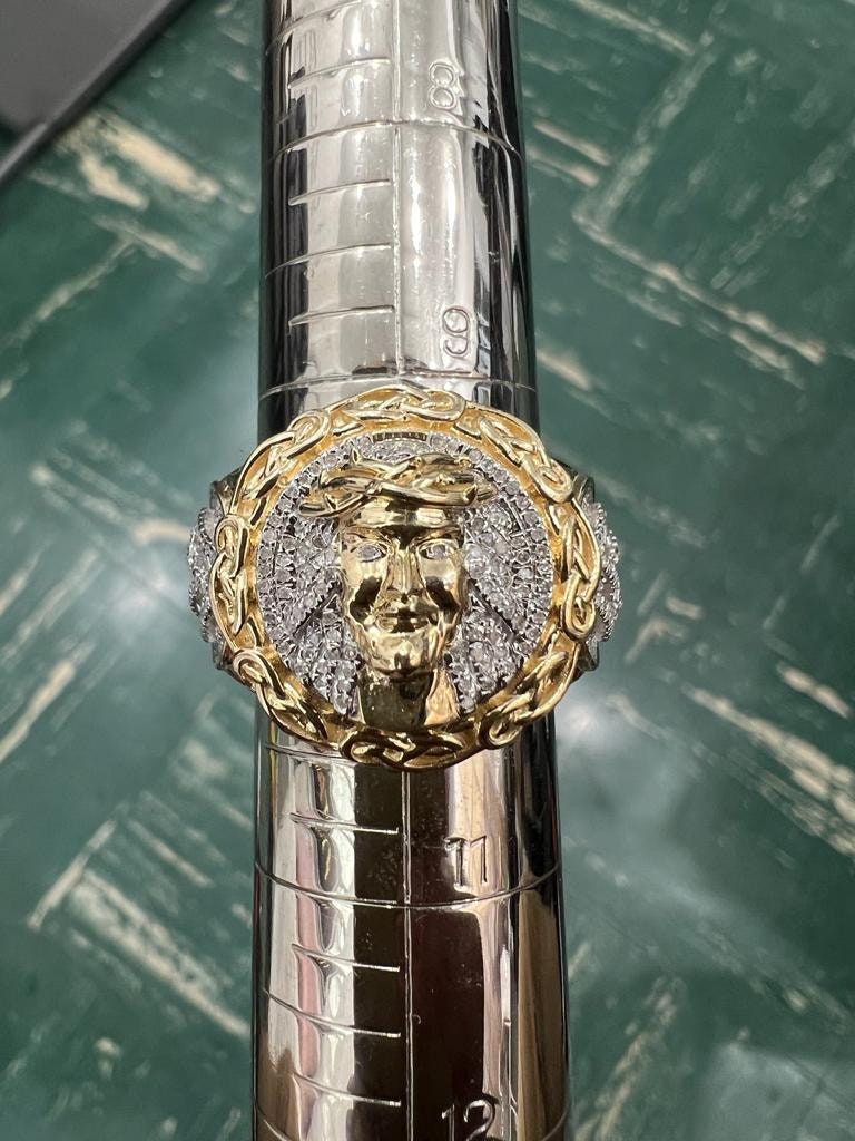 10k Solid Yellow Gold Diamond Jesus Head Face Men's Rings, Religious Faith Inspiration Jesus Mens Diamond Ring 0.40 ct 11.51 Grams Size 10