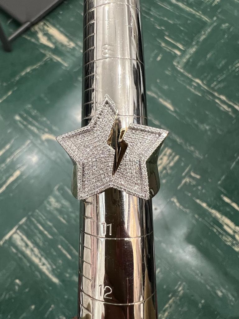 0.46Ct Diamond Star Ring, Mens 10k Yellow Gold Starburst Ring, Iced Out Star Ring, Unisex Ring 8.62 Grams, Pinky Ring, Mens Hip Hop Ring