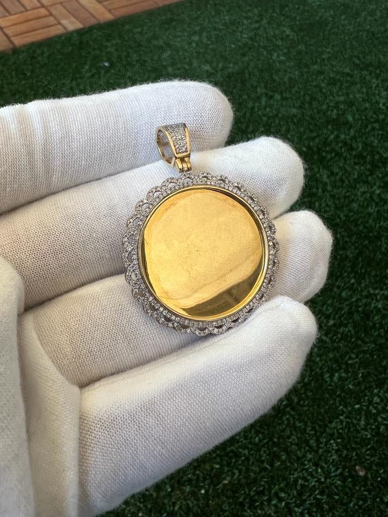 10k Yellow Gold Medallion Frame Memory Diamond Charm Pendant 0.52ct Diamond pendant, Picture Frame Pendant, Diamond Memory Pendant Best Gift