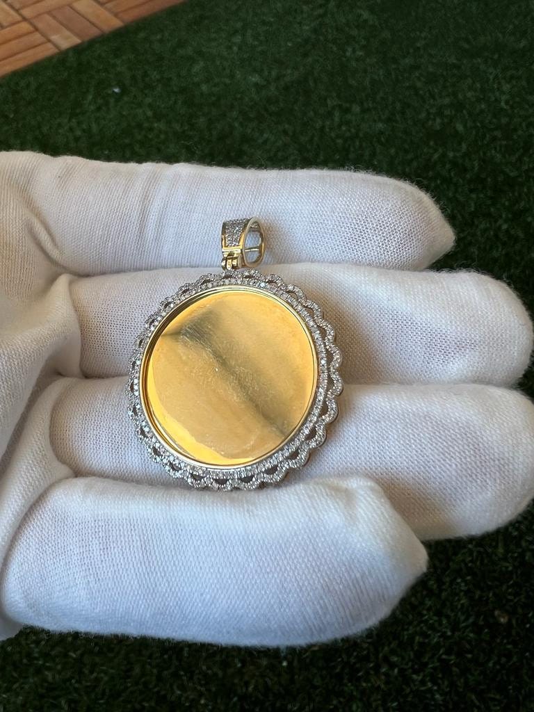 10k Yellow Gold Medallion Frame Memory Diamond Charm Pendant 0.52ct Diamond pendant, Picture Frame Pendant, Diamond Memory Pendant Best Gift
