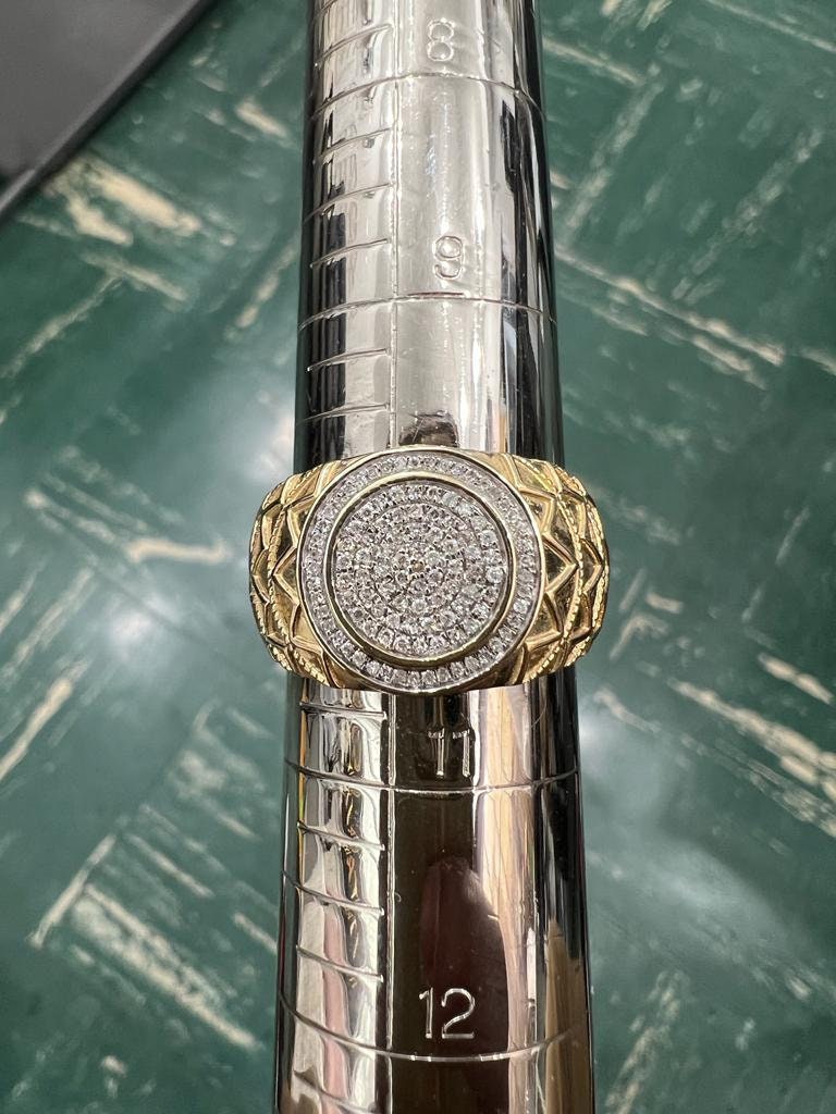 10K Yellow Gold Hip Hop Diamond Men's Ring Super Iced Out Large Round Simulated Real Diamond Ring Band 0.35Ct 5.47 Grams Size 10