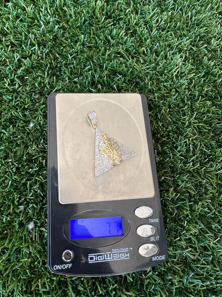 Real Genuine Authentic .70 CT Diamond Pharaoh in Pyramid pendant, 10K Yellow Gold Charm Pendant, Hip Hop Jewelry, Rapper Pendant, Unisex