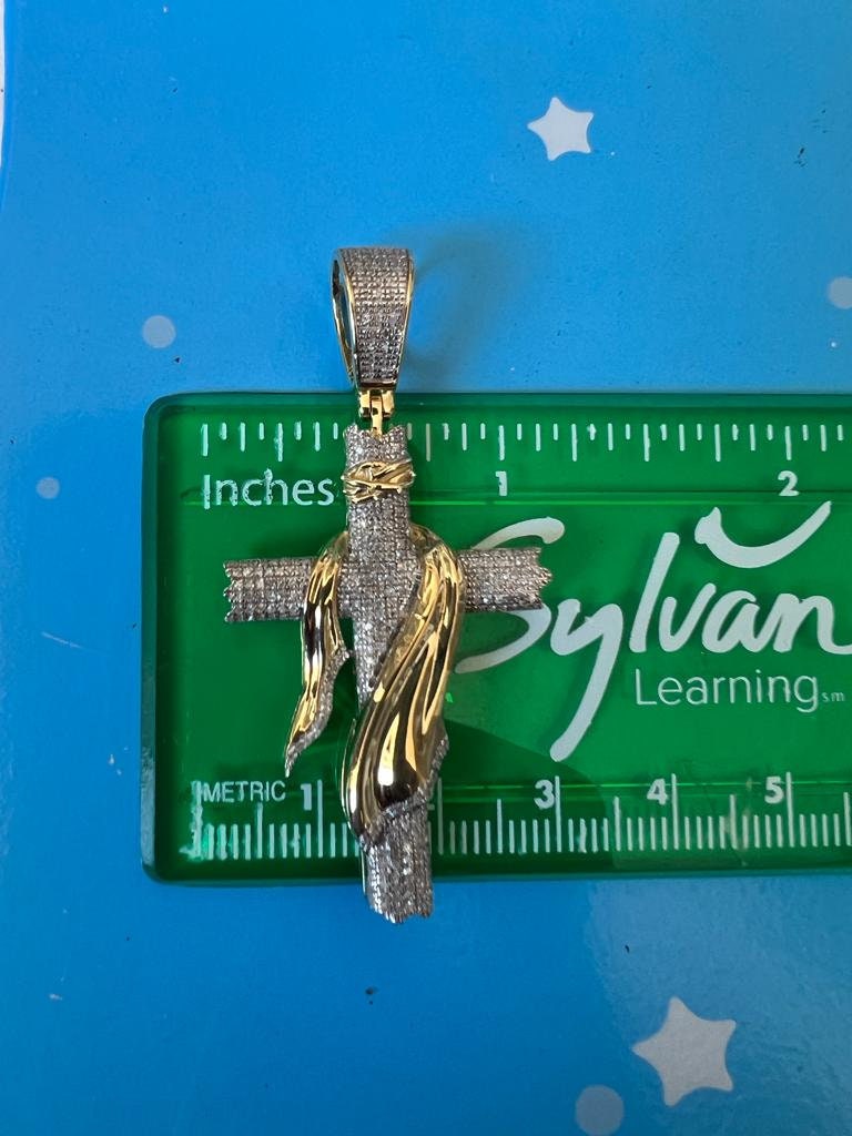 0.44 ct Diamond Pendants for Men, Men's Jesus Cross Designer Pendant, 10k Yellow Gold Jesus Cross Pendant, Religious Cross Pendant for Him