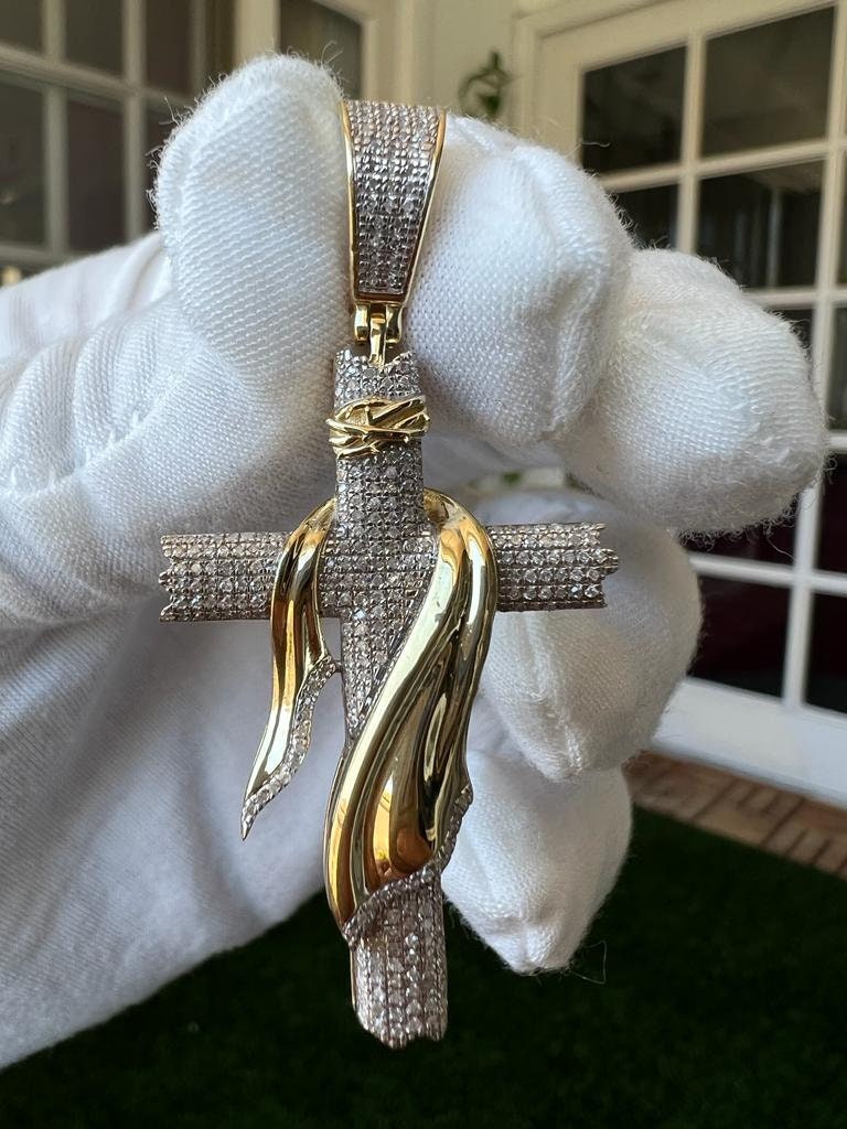 0.44 ct Diamond Pendants for Men, Men's Jesus Cross Designer Pendant, 10k Yellow Gold Jesus Cross Pendant, Religious Cross Pendant for Him
