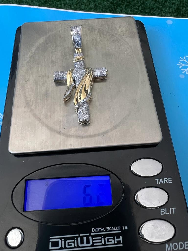 0.44 ct Diamond Pendants for Men, Men's Jesus Cross Designer Pendant, 10k Yellow Gold Jesus Cross Pendant, Religious Cross Pendant for Him