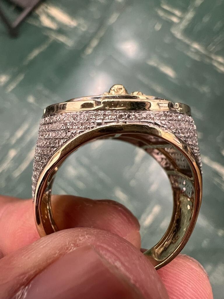 10k Solid Yellow Gold Diamond Jesus Head Face Men's Rings, Religious Faith Inspiration Jesus Mens Diamond Ring 1.02ct 12.58 Grams Size 10