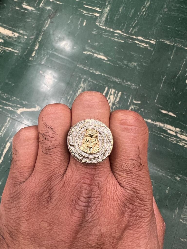 10k Solid Yellow Gold Diamond Jesus Head Face Men's Rings, Religious Faith Inspiration Jesus Mens Diamond Ring 1.02ct 12.58 Grams Size 10