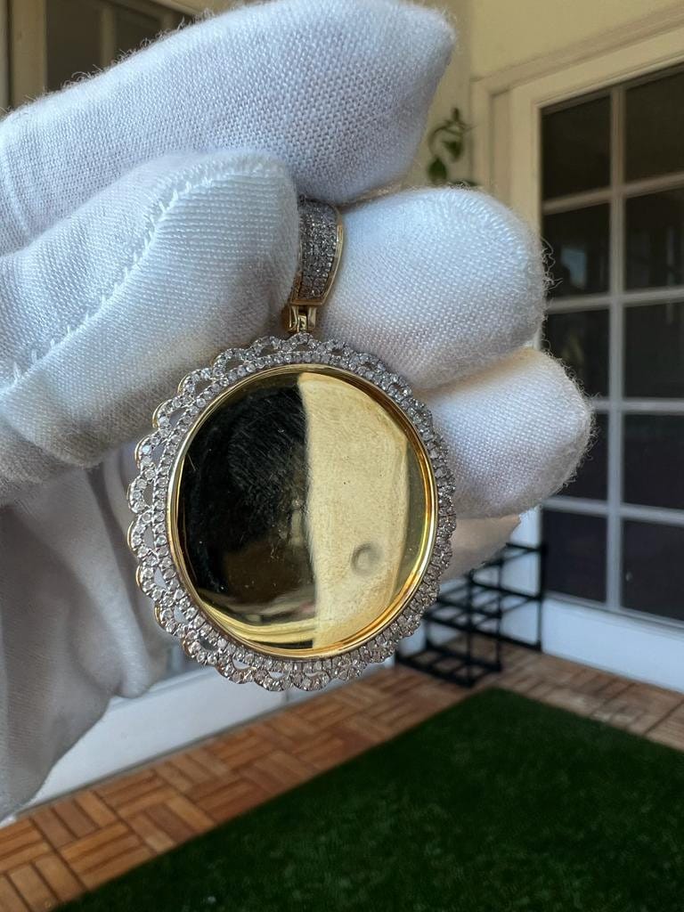 10k Yellow Gold Medallion Frame Memory Diamond Charm Pendant 0.52ct Diamond pendant, Picture Frame Pendant, Diamond Memory Pendant Best Gift