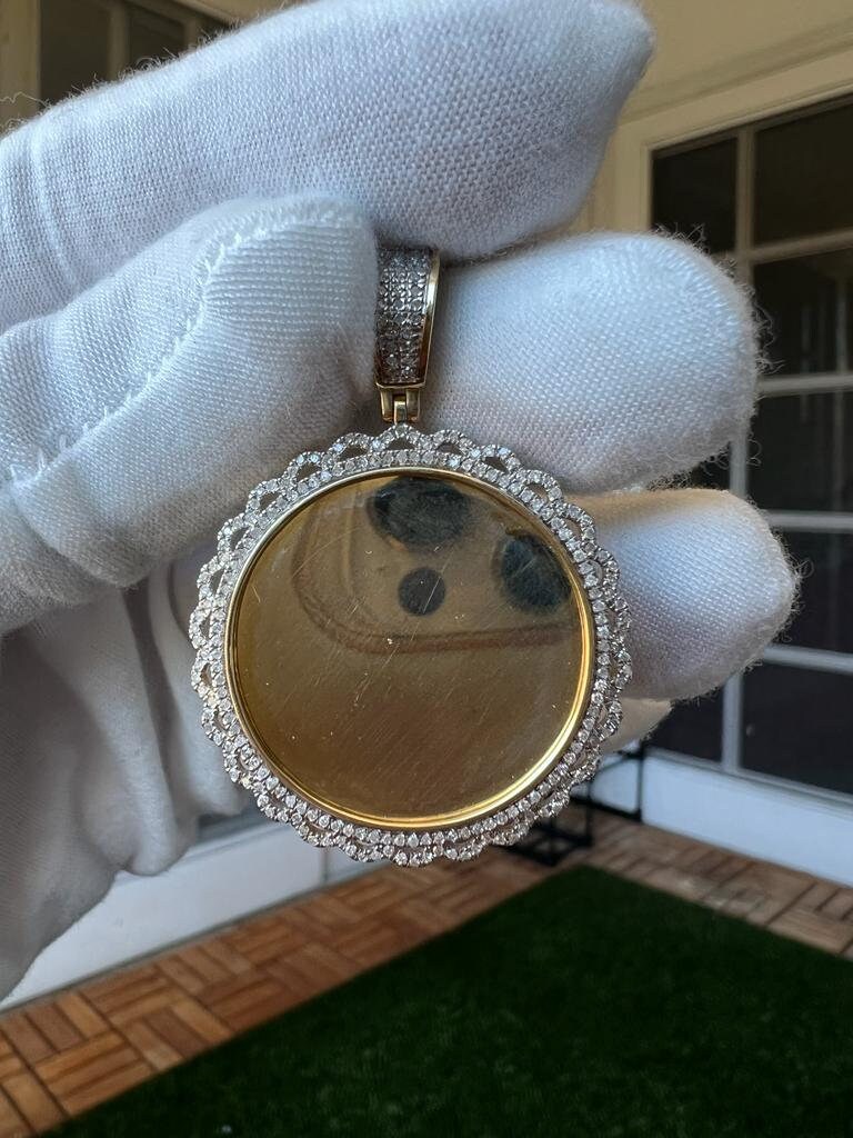 10k Yellow Gold Medallion Frame Memory Diamond Charm Pendant 0.52ct Diamond pendant, Picture Frame Pendant, Diamond Memory Pendant Best Gift