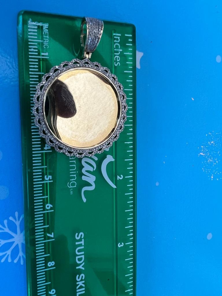 10k Yellow Gold Medallion Frame Memory Diamond Charm Pendant 0.52ct Diamond pendant, Picture Frame Pendant, Diamond Memory Pendant Best Gift