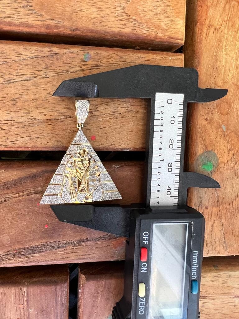 Real Genuine Authentic .70 CT Diamond Pharaoh in Pyramid pendant, 10K Yellow Gold Charm Pendant, Hip Hop Jewelry, Rapper Pendant, Unisex
