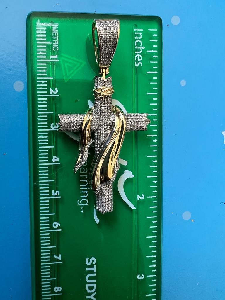 0.44 ct Diamond Pendants for Men, Men's Jesus Cross Designer Pendant, 10k Yellow Gold Jesus Cross Pendant, Religious Cross Pendant for Him