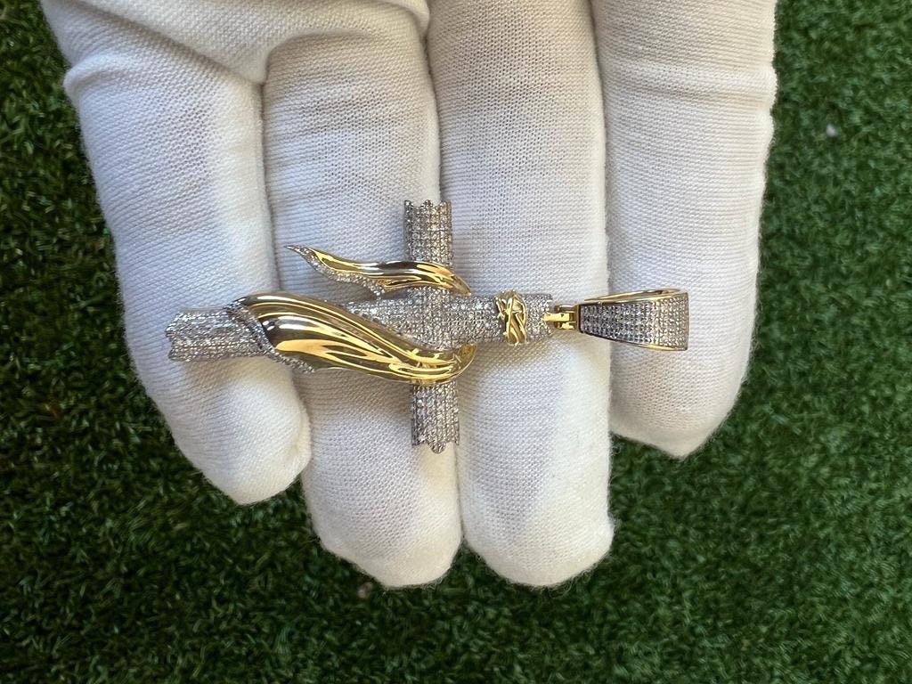 0.44 ct Diamond Pendants for Men, Men's Jesus Cross Designer Pendant, 10k Yellow Gold Jesus Cross Pendant, Religious Cross Pendant for Him