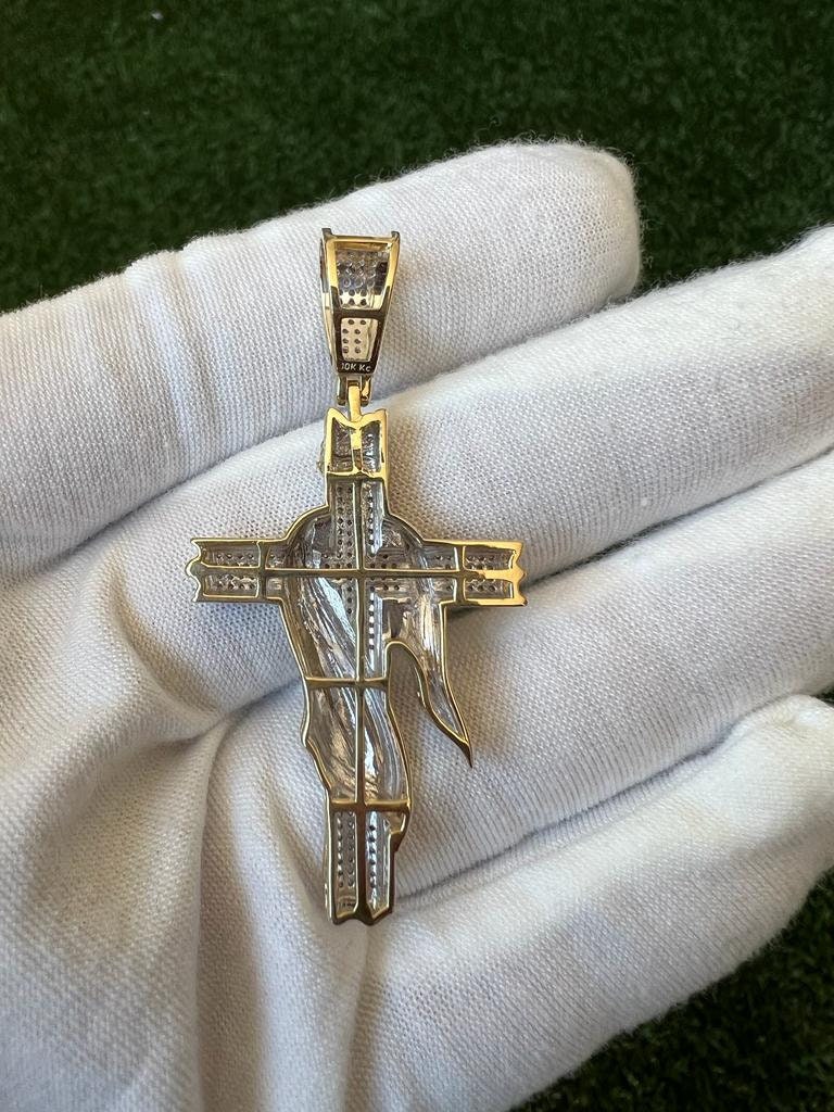 0.44 ct Diamond Pendants for Men, Men's Jesus Cross Designer Pendant, 10k Yellow Gold Jesus Cross Pendant, Religious Cross Pendant for Him