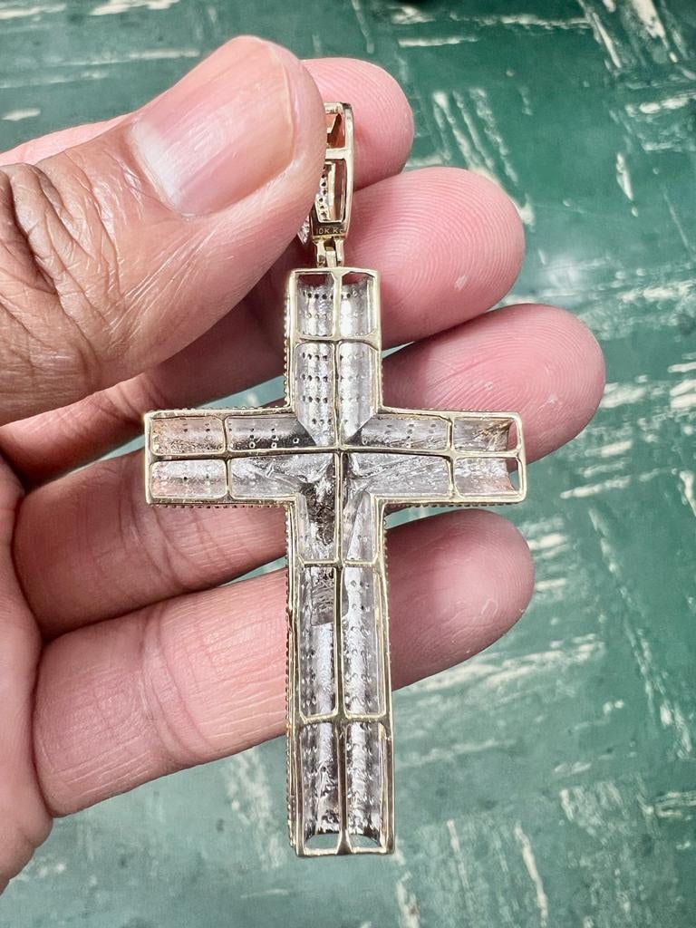 Mens Diamond Cross Jesus Christ Pendant 10K Gold .67CT Diamond Cross Religious Charm Pendants, Crucifix Cross Pendant, Baptism Gifts for Him