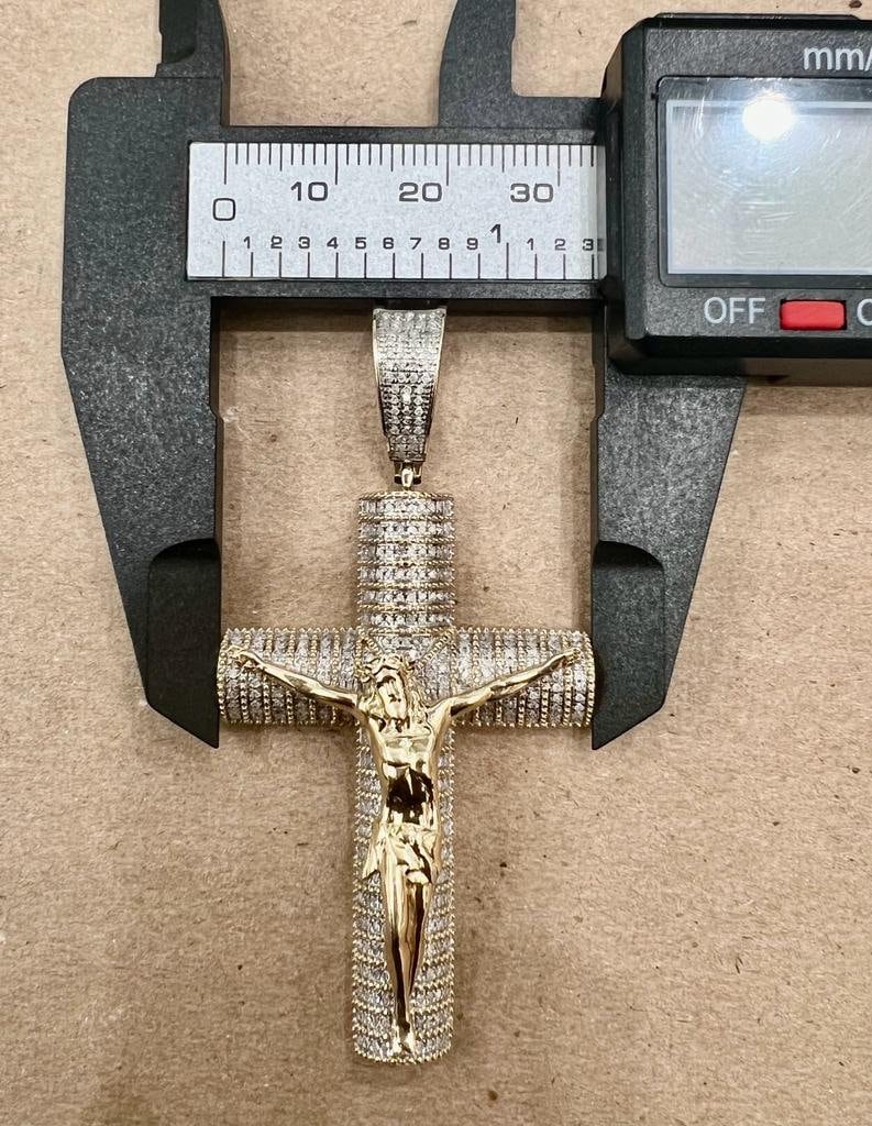 Mens Diamond Cross Jesus Christ Pendant 10K Gold .67CT Diamond Cross Religious Charm Pendants, Crucifix Cross Pendant, Baptism Gifts for Him