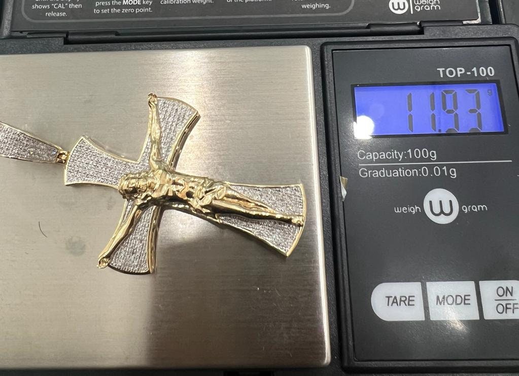 Men Nugget Cross Crucifix Jesus Christ Pendant, 10K Gold .48 CT Diamond Cross Religious Charm, Crucifix Cross Pendant, Baptism Gifts for Him