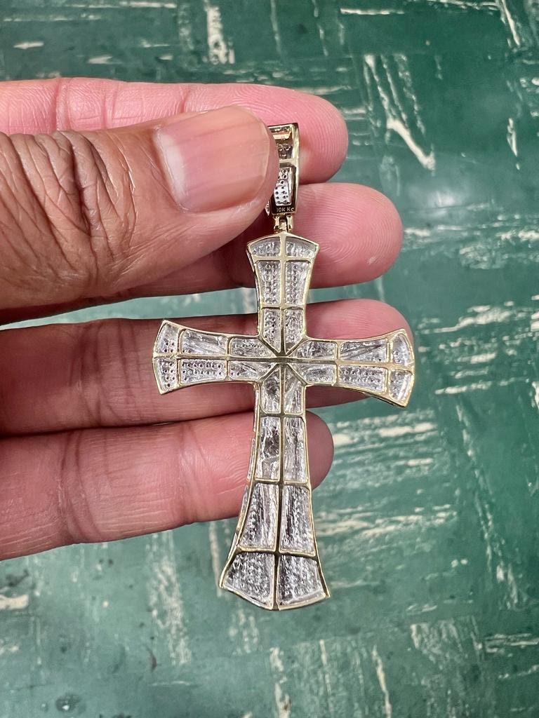 Men Nugget Cross Crucifix Jesus Christ Pendant, 10K Gold .48 CT Diamond Cross Religious Charm, Crucifix Cross Pendant, Baptism Gifts for Him