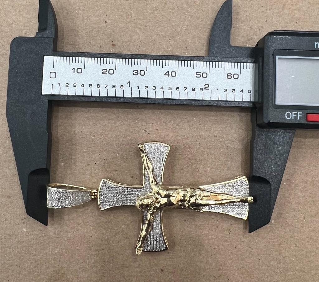 Men Nugget Cross Crucifix Jesus Christ Pendant, 10K Gold .48 CT Diamond Cross Religious Charm, Crucifix Cross Pendant, Baptism Gifts for Him