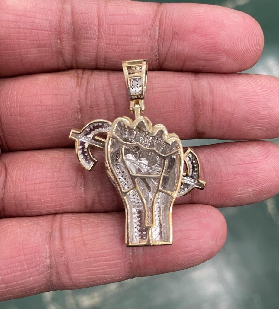 Dollar Hand, 10k Yellow Gold Diamond Hand With Dollar Sign Charm Pendant Real For Men, CZ Dollar Sign Pendant, Money Pendant, Gift for Him
