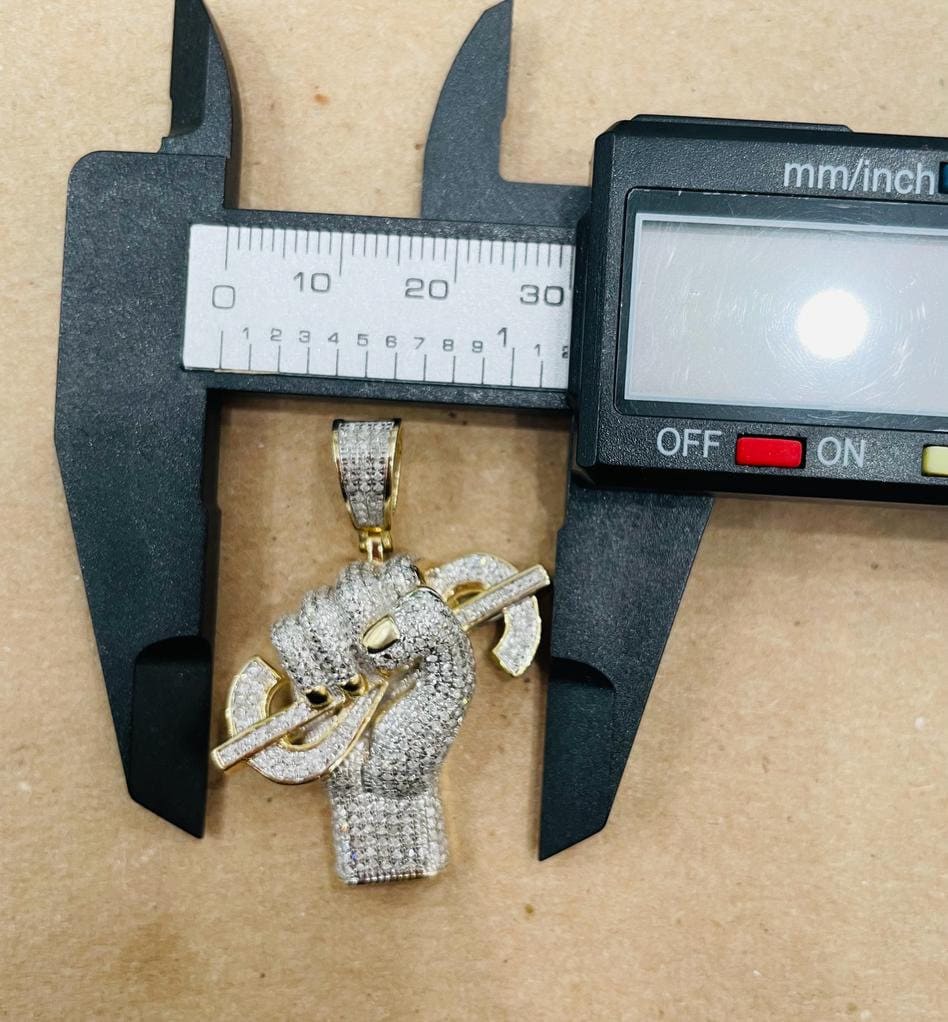 Dollar Hand, 10k Yellow Gold Diamond Hand With Dollar Sign Charm Pendant Real For Men, CZ Dollar Sign Pendant, Money Pendant, Gift for Him