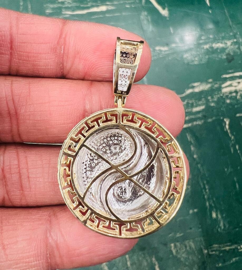 Diamond Yin Yang Pendant Men 10K Yellow Gold Yin Yang Symble Charm Pendant 0.49 Tcw, Diamond Yin Yang Medallion Charm Pendant Gift for Him