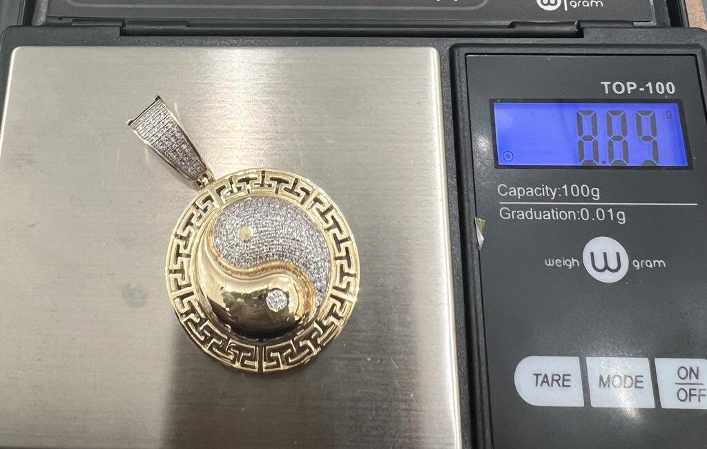 Diamond Yin Yang Pendant Men 10K Yellow Gold Yin Yang Symble Charm Pendant 0.49 Tcw, Diamond Yin Yang Medallion Charm Pendant Gift for Him