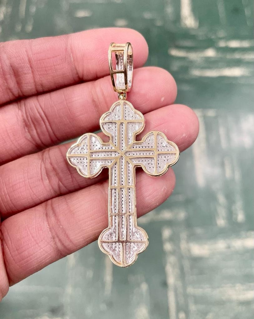 Mens Diamond Cross Jesus Christ Pendant 10K Gold 1.52CT Hip Hop Cross Pendant Religious Charm Pendants Crucifix Pendant Baptism Gift for Him