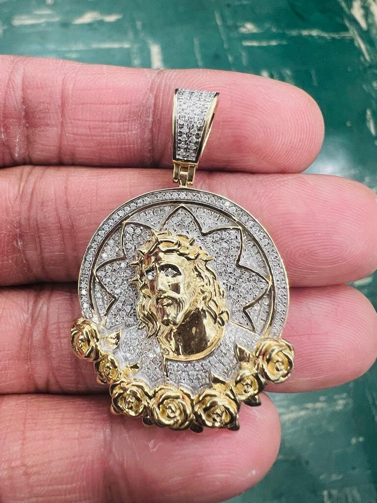 Jesus Head Pendant, 10k Yellow Gold 0.42 CT Diamond Jesus face Religious Pendant, Jesus Head Pendant For Men, Jesus Christ Piece Pendant