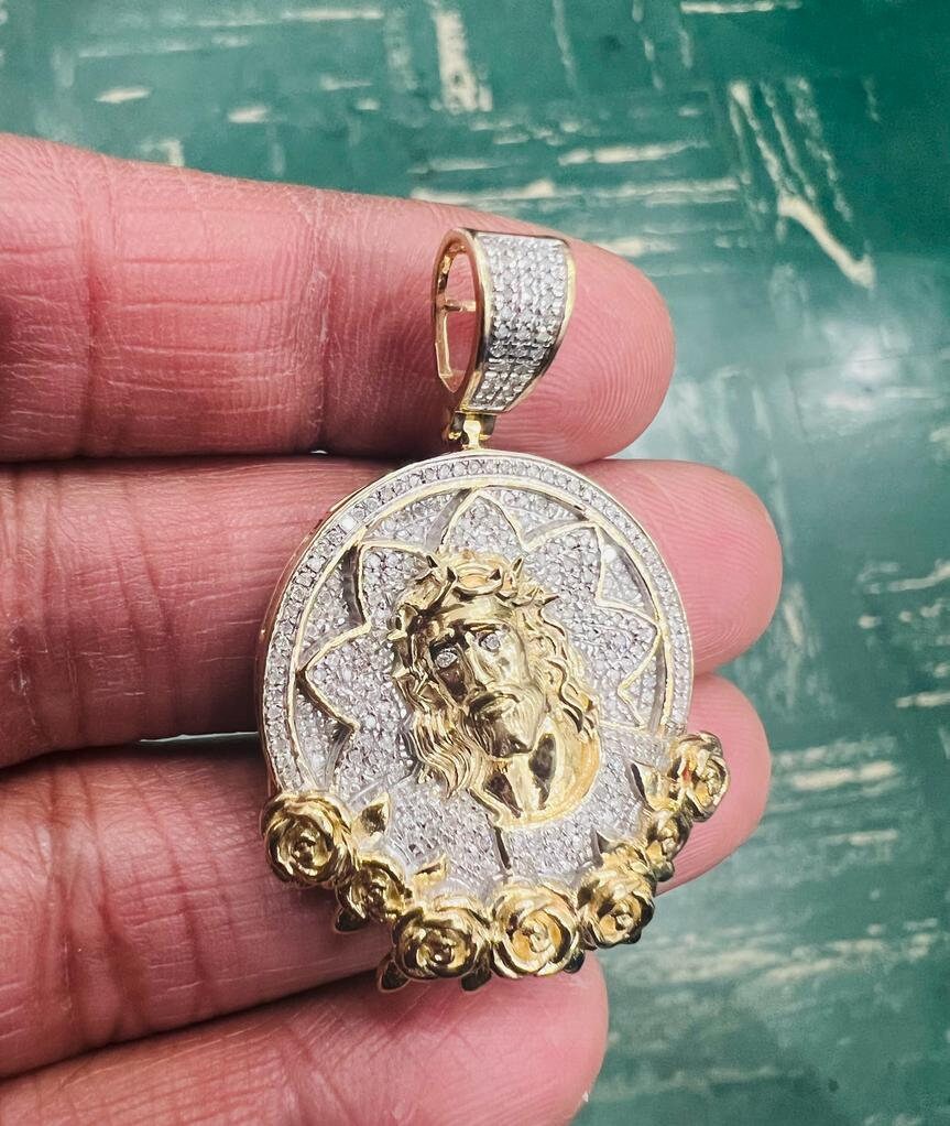 Jesus Head Pendant, 10k Yellow Gold 0.42 CT Diamond Jesus face Religious Pendant, Jesus Head Pendant For Men, Jesus Christ Piece Pendant