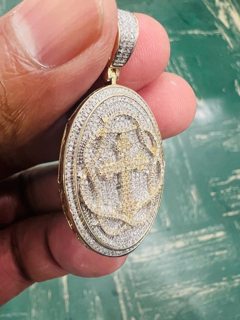 Men Medallion Cross Crucifix Jesus Christ Pendant, 10K Gold 0.86 CT Diamond Cross Religious Charm, Crucifix Cross Pendant, Gift for Him