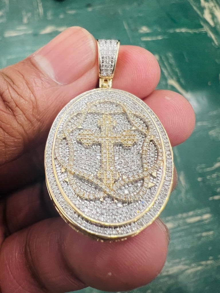Men Medallion Cross Crucifix Jesus Christ Pendant, 10K Gold 0.86 CT Diamond Cross Religious Charm, Crucifix Cross Pendant, Gift for Him