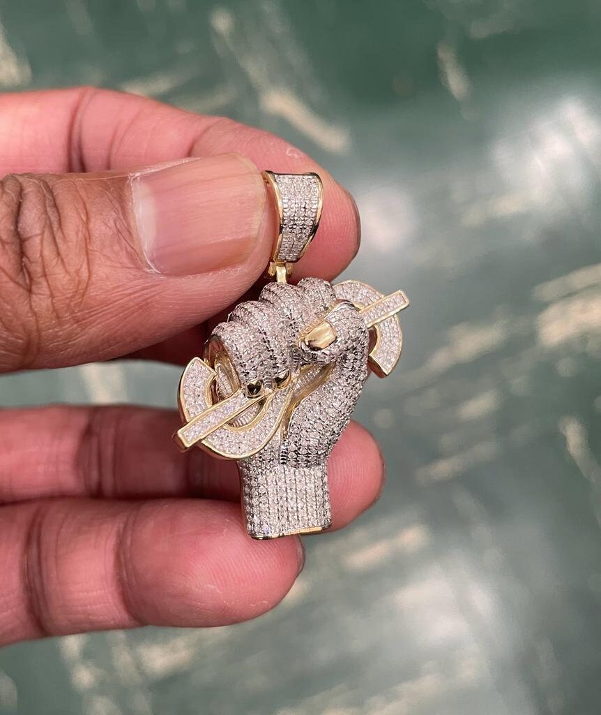 Dollar Hand, 10k Yellow Gold Diamond Hand With Dollar Sign Charm Pendant Real For Men, CZ Dollar Sign Pendant, Money Pendant, Gift for Him