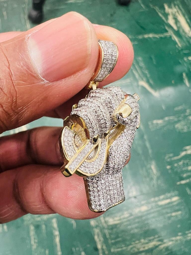 Dollar Hand, 10k Yellow Gold Diamond Hand With Dollar Sign Charm Pendant Real For Men, CZ Dollar Sign Pendant, Money Pendant, Gift for Him