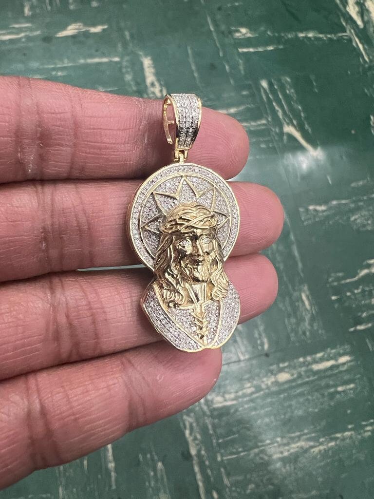 Jesus Head Face Pendant, 10k Yellow Gold 0.47 CT Diamond Jesus face Religious Pendant, Jesus Head Pendant For Men, Jesus Christ Face Pendant