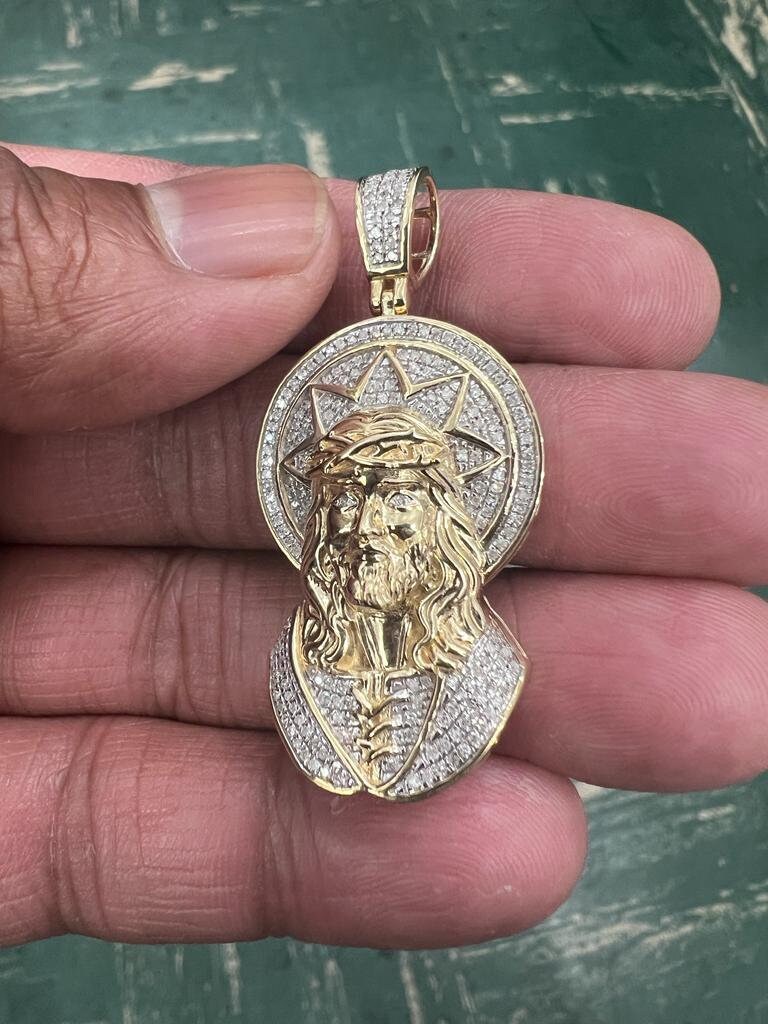 Jesus Head Face Pendant, 10k Yellow Gold 0.47 CT Diamond Jesus face Religious Pendant, Jesus Head Pendant For Men, Jesus Christ Face Pendant