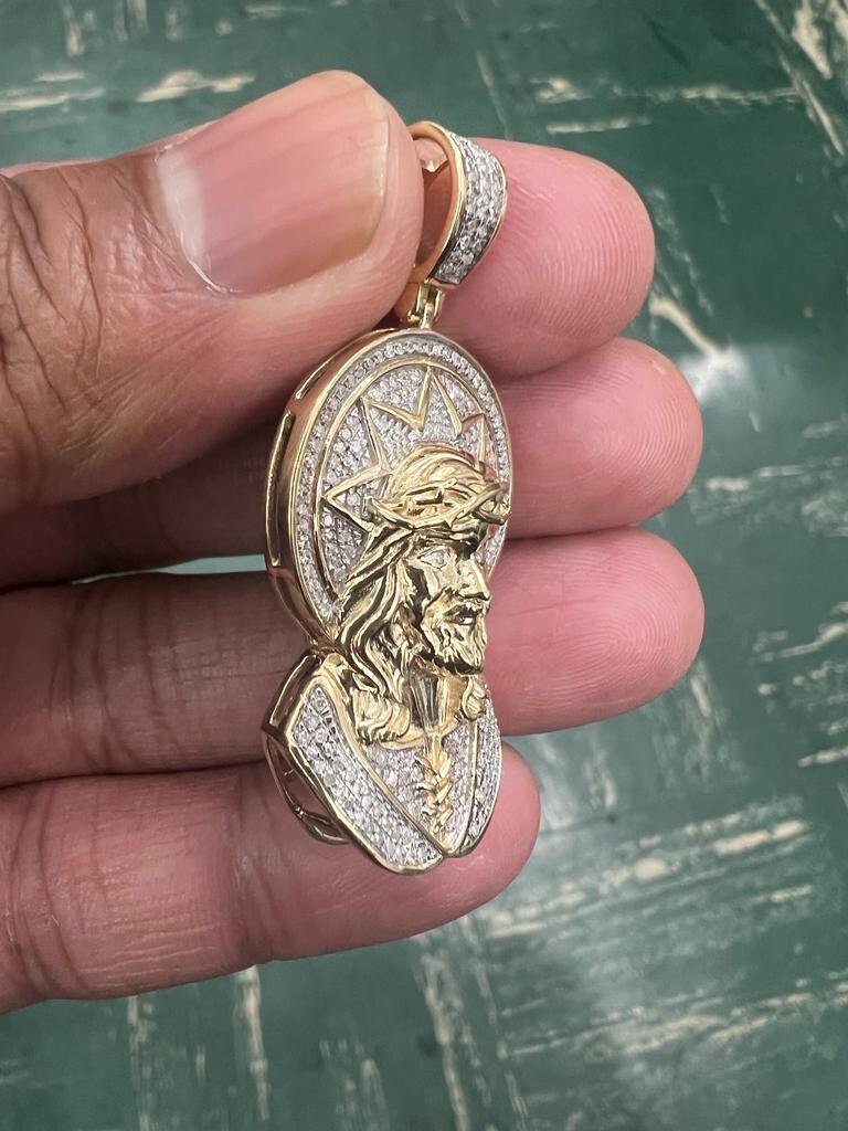 Jesus Head Face Pendant, 10k Yellow Gold 0.47 CT Diamond Jesus face Religious Pendant, Jesus Head Pendant For Men, Jesus Christ Face Pendant