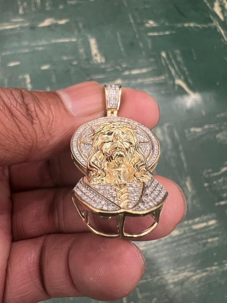Jesus Head Face Pendant, 10k Yellow Gold 0.47 CT Diamond Jesus face Religious Pendant, Jesus Head Pendant For Men, Jesus Christ Face Pendant