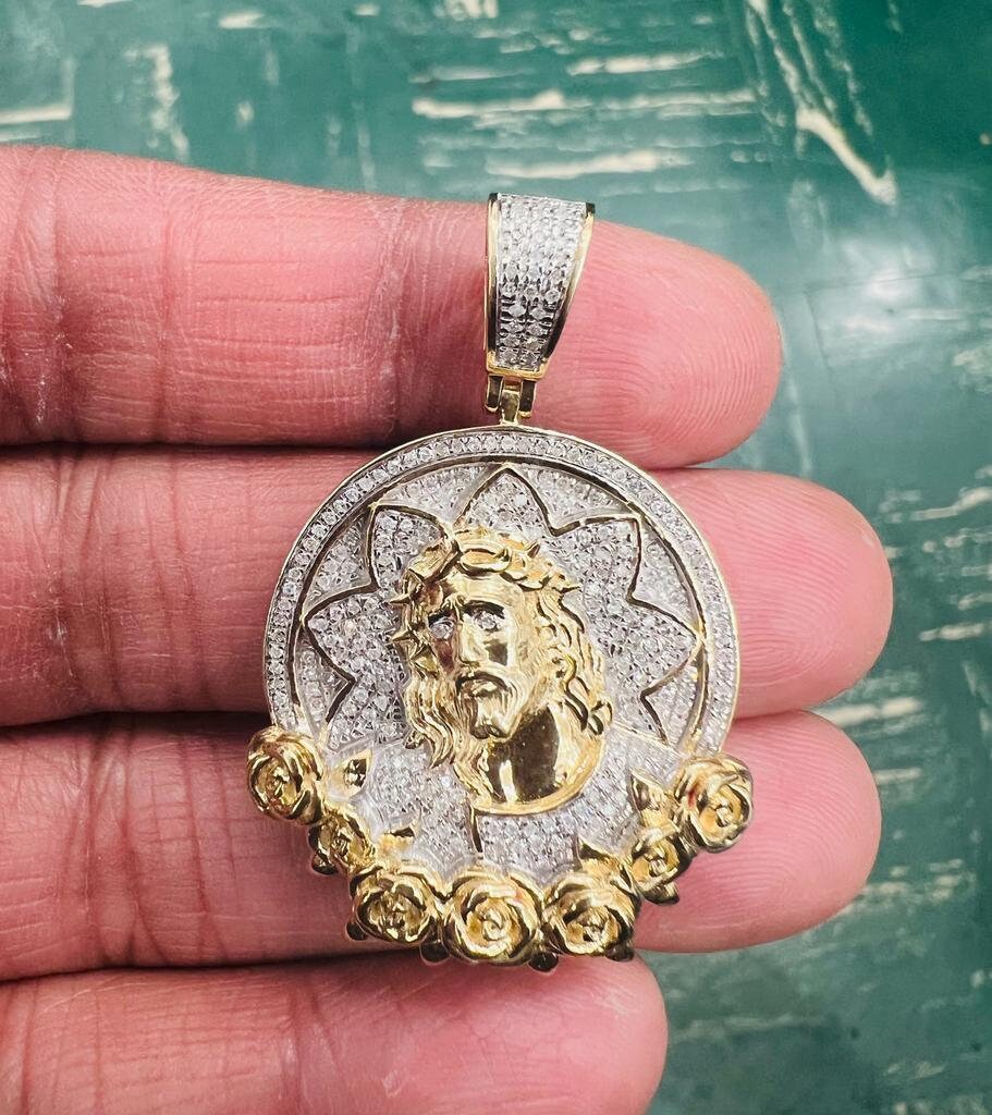 Jesus Head Pendant, 10k Yellow Gold 0.42 CT Diamond Jesus face Religious Pendant, Jesus Head Pendant For Men, Jesus Christ Piece Pendant