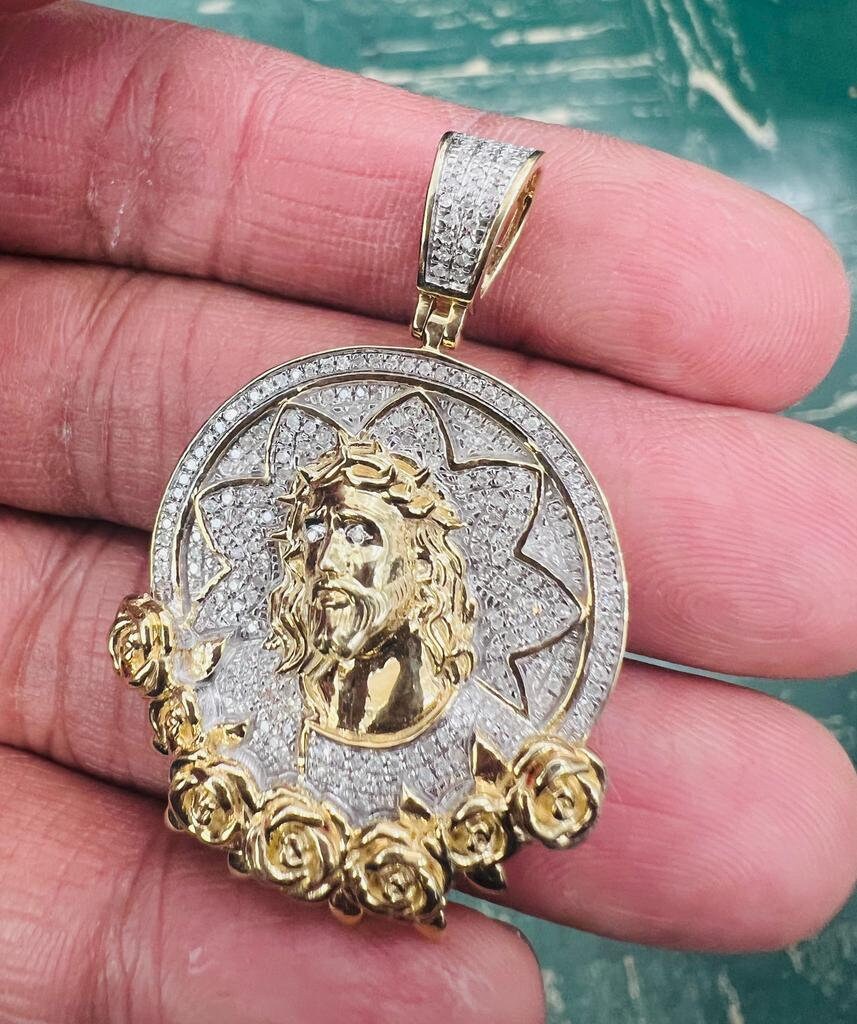 Jesus Head Pendant, 10k Yellow Gold 0.42 CT Diamond Jesus face Religious Pendant, Jesus Head Pendant For Men, Jesus Christ Piece Pendant