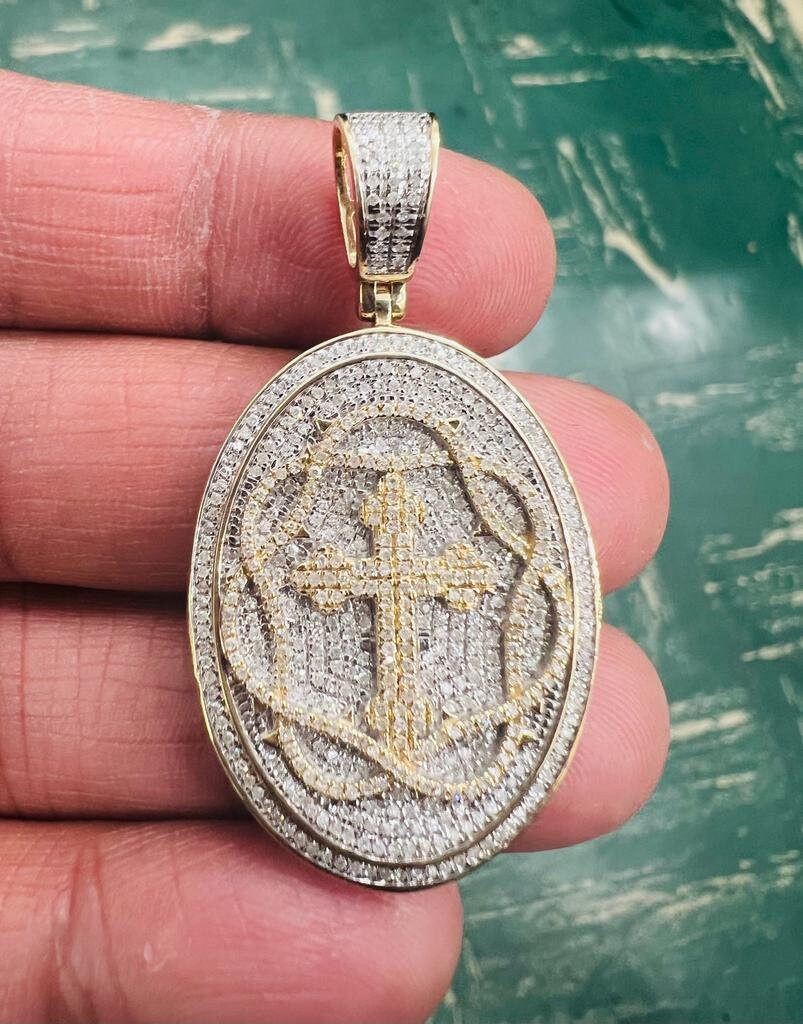 Men Medallion Cross Crucifix Jesus Christ Pendant, 10K Gold 0.86 CT Diamond Cross Religious Charm, Crucifix Cross Pendant, Gift for Him