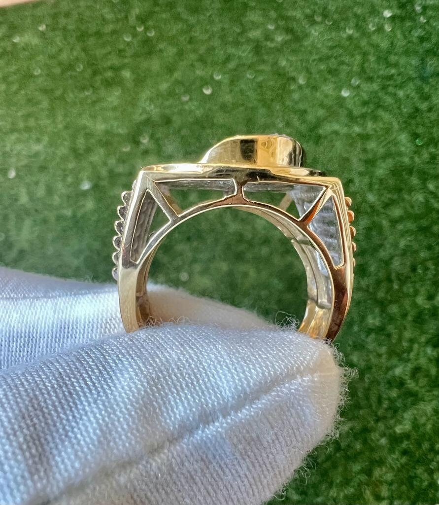 10k Yellow Gold Diamond Panther Mens Ring, Religious Faith Inspiration Diamond Ring Animal Tiger Leopard Jaguar 0.69 ct 13.1 Grams Size 10